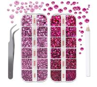 Esseelove Hotfix Rhinestones Flatback, Lt. Pink & Fuchsia Hot Fixed Rhinestones for Bedazzling, 4832 Pcs, Gem Picker, Tweezer, Bedazzler Kit with Rhinestones for Crafting, 5 Sizes SS6-SS30