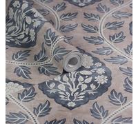 Esselle Home Floral Cartouche Stone Blue Wallpaper