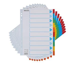 Esselte 10 Packs A4 Card File Dividers, 10 Parts Coloured Folder Dividers with Identification front Sheet, for Ring Binders and Lever Arch Files, Made from Durable, Recycled Card