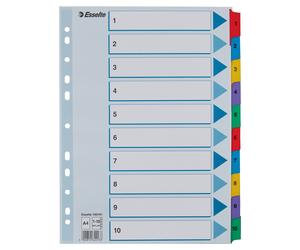 Esselte 100161 A4 1-10 Index, Heavy Duty Cardboard with Mylar Reinforced Tabs, B