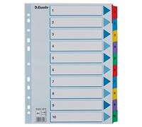 Esselte 100161 A4 1-10 Index, Heavy Duty Cardboard with Mylar Reinforced Tabs, Blue/Multicolour