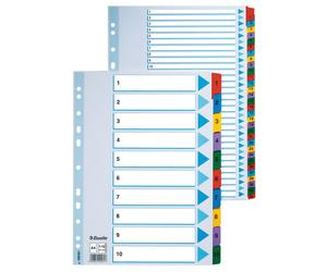 Esselte 100161 Multicoloured Mylar Tabbed A4 Index 1 - 10 160gsm Board