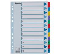 Esselte 100162 A4 12-Part Numbered Dividers - Assorted Colours