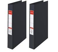 Esselte 2 Ring Binder, PP, Holds up to 190 Sheets, Vivida Range, 25 mm Spine, 14454 - A4, Black (Pack of 2)