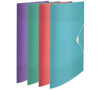 Esselte 3-Flap Plastic Folder, Holds 150 Sheets of Paper, A4, Document Storage Organiser, Home/Office, Embossed Pattern, Colour'Breeze Range, Assorted Shade, 626224