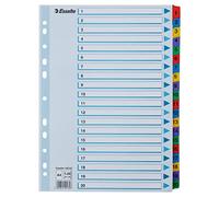 Esselte A4 1-20 Index, Heavy Duty Cardboard with Mylar Reinforced Tabs, Blue/Multicolour