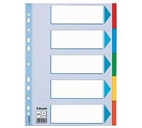 Esselte A4 Card File Dividers. 5 Parts Coloured Folder Dividers with identification front sheet, for Ring Binders and Lever Arch Files. Made from durable, recycled card