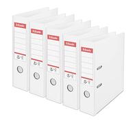 Esselte, A4 Lever Arch File, 75 mm Spine, 500 sheets Capacity, PP, Plastic Cover, No. 1 Mechanism, Files & Folders, White, 5 Pack, 162510