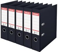 Esselte, A4 Lever Arch File, 75 mm Spine, 500 sheets Capacity, PP, Plastic Cover, No. 1 Mechanism, Files & Folders, Black, 5 Pack, 162570
