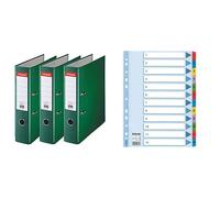 Esselte A4 Lever Arch Files, Green, 3 File Folders with Pack Dividers