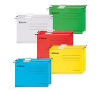 Esselte A4 Reinforced Filing Cabinet Suspension File, Pack 15, with Tabs and Card Inserts, fits Standard A4 Filing Cabinet (34.5 x 24cm) - Home, Office, School Organisation, Assorted Colours, 628808