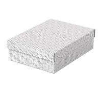 Esselte Medium Storage & Gift Box With Lid, Pack Of 3, Home/Office Storage, Organisation & Gift Packing, 100% Recycled Cardboard, 100% Recyclable, Geometric Design, White, 628284