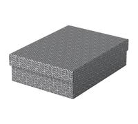 Esselte Medium Storage & Gift Box With Lid, Pack Of 3, Home/Office Storage, Organisation & Gift Packing, 100% Recycled Cardboard, 100% Recyclable, Geometric Design, Grey, 628285