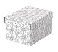 Esselte Small Storage & Gift Box With Lid, Pack Of 3, Home/Office Storage & Gift Packing, 100% Recycled Cardboard, 100% Recyclable, Geometric Design, White, 628280
