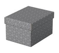 Esselte Small Storage & Gift Box With Lid, Pack Of 3, Home/Office Storage & Gift Packing, 100% Recycled Cardboard, 100% Recyclable, Geometric Design, Grey, 628281