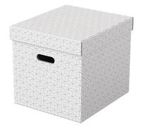 Esselte Large Storage Cubic Box With Lid, Pack Of 3, Home/Office Storage & Organisation, 100% Recycled Cardboard, 100% Recyclable, Geometric Design, White, 628288
