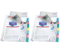 Esselte Index Punched Pocket with 8 Tabs, Holds up to 30 A4 Sheets, Transparent, 130 Micron PP Material, 414150 (Pack of 2)