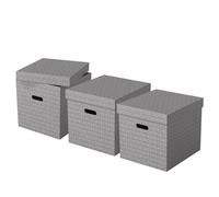 Esselte Large Storage Cubic Box With Lid, Pack Of 3, Suitable For Home/Office Storage & Organisation, 100% Recycled Cardboard, 100% Recyclable, Geometric Design, Grey, 628289