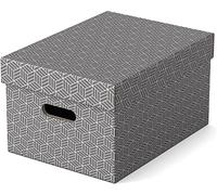 Esselte Medium Storage Box With Lid, Pack Of 3, Home/Office Storage & Organisation, 100% Recycled Cardboard, 100% Recyclable, Geometric Design, Grey, 628283