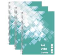 Esselte Notebook A4 Ruled Green - 22.5 x 29.7cm - Twin Wirebound with 100 Pages of Microperforated Paper (80GSM), 8mm Spacing & 4-Hole Punched Margins - For Personal Use, Office & School, 3 Pack