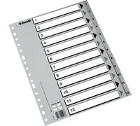 Esselte Plastic Index Numeric, PP, Std Range, Grey Type 1-12, B&N Cover Folio Grey