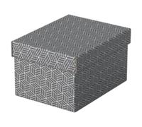 Esselte Small Storage & Gift Box With Lid, Pack Of 3, Home/Office Storage & Gift Packing, 100% Recycled Cardboard, 100% Recyclable, Geometric Design, Grey, 628281