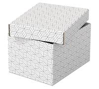 Esselte Small Storage & Gift Box With Lid, Pack Of 3, Home/Office Storage & Gift Packing, 100% Recycled Cardboard, 100% Recyclable, Geometric Design, White, 628280