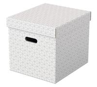 Esselte Medium Storage & Gift Box With Lid, Pack Of 3, Home/Office Storage, Organisation & Gift Packing, 100% Recycled Cardboard, 100% Recyclable, Geometric Design, White, 628284