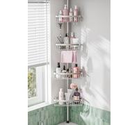 ESSEME Corner Shower Caddy Tension Pole: Adjustable Rustproof 4-Tier Inside Bathroom Organizer - 47-121 inch Quick Installation Bathtub Shelves for Shampoo Storage - Rod Floor Standing Bath Rack