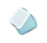 Essen 2Pack Serving Tray Set Non-Slip Lap Boards with Grip Handles, Blue and White