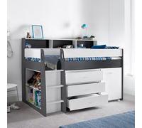 essen wooden mid sleeper single bunk bed in grey and white