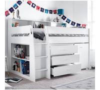 essen wooden mid sleeper single bunk bed in white