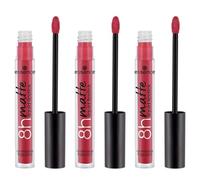 essence 8h matte liquid lipstick, No. 07, Red, long-lasting, mattifying, quick-drying, matte, vegan, waterproof, oil-free, preservative-free, pack of 3 (3x2.5ml)