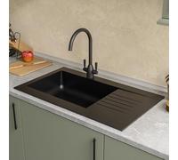 Essence Amelia BeBa_26200 Black Undermount and Inset Granite Fibertek Composite 1 Bowl Kitchen Sink - 860 x 500mm