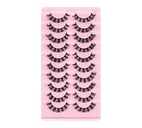 Essence Cat Eye Faux Mink, 3D Hybrid Natural Expression False Russian Strip Lashes, 10 Pairs of Wispy Handmade Reusable D Curl Volume Pestanas (DH06-03)[DH06-02, ]