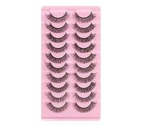 Essence Cat Eye Faux Mink, 3D Hybrid Natural Expression False Russian Strip Lashes, 10 Pairs of Wispy Handmade Reusable D Curl Volume Pestanas (DH06-03)[DH06-05, ]