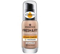 essence Fresh & Fit Foundation, Make Up, No. 50 Fresh Almond, Nude, Nourishing, Smoothing, with Vitamins, Natural, Vegan, Paraben-Free, Nano Particles (30 ml)
