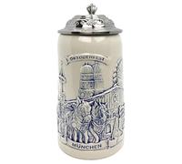 Essence of Europe Gifts 1 Liter | OktoberfestHaus Oktoberfest Mugs Engraved Beer Stein German Raised Relief Munich Festival Scene Stoneware Beer Mug Tankard With Lid