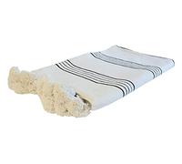 ESSENCE OF MOROCCO Moroccan Pompom Blanket Pom Pom Throw Hand Woven Loomed Pure Cotton 3 m x 2 m / 10 ft x 6.5 ft (White Black)