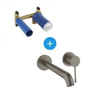 Essence Single lever basin mixer set 2-hole basin mixer size L Hard Graphite brushed + Concealed body (19967AL1-SET)