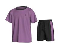Essenclo Boys Athletic Shorts and Performance T-Shirt Crew Neck Boy Clothes Set, Summer Kids Outfit Size 3-16 (2 Pcs Set) - E1002 - Lavender - 7-8