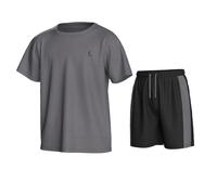Essenclo Boys Athletic Shorts and Performance T-Shirt Crew Neck Boy Clothes Set, Summer Kids Outfit Size 3-16 (2 Pcs Set) - E1002 - Gray - 11-12