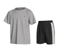 Essenclo Boys Athletic Shorts and Performance T-Shirt Crew Neck Boy Clothes Set, Summer Kids Outfit Size 3-16 (2 Pcs Set) - E1002 - Marl Gray Black - 13-14