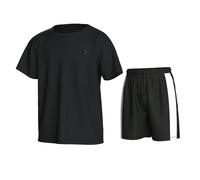 Essenclo Boys Athletic Shorts and Performance T-Shirt Crew Neck Boy Clothes Set, Summer Kids Outfit Size 3-16 (2 Pcs Set) - E1002 - Black White - 7-8