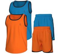 Essenclo Boys Clothing Sets, Athletic Crew Neck Sleeveless T-Shirt and Boys' Short Sets Outfits w/Pockets 4 Pcs - Size 3-16 - E2001 - Set-8-9-10