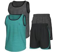 Essenclo Boys Clothing Sets, Athletic Crew Neck Sleeveless T-Shirt and Boys' Short Sets Outfits w/Pockets 4 Pcs - Size 3-16 - E2001 - Set-1-13-14