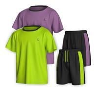 Essenclo Boys Clothing Sets Tagless Loose Athletic Performance Crew Neck T-Shirt and Short Outfits Size 3-16 (4 Piece Set) - Set-9-11-12