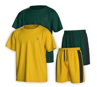 Essenclo Boys Clothing Sets Tagless Loose Athletic Performance Crew Neck T-Shirt and Short Outfits Size 3-16 (4 Piece Set) - Set-12-15-16