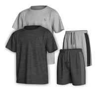 Essenclo Boys Clothing Sets Tagless Loose Athletic Performance Crew Neck T-Shirt and Short Outfits Size 3-16 (4 Piece Set) - Set-1-7-8