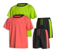Essenclo Boys Clothing Sets Tagless Loose Athletic Performance Crew Neck T-Shirt and Short Outfits Size 3-16 (4 Piece Set) - Set-11-3-4